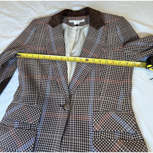 Veronica Beard Women's Destry Suede Trimmed Houndstooth Tweed Blazer Brown 6 - Picture 7 of 10